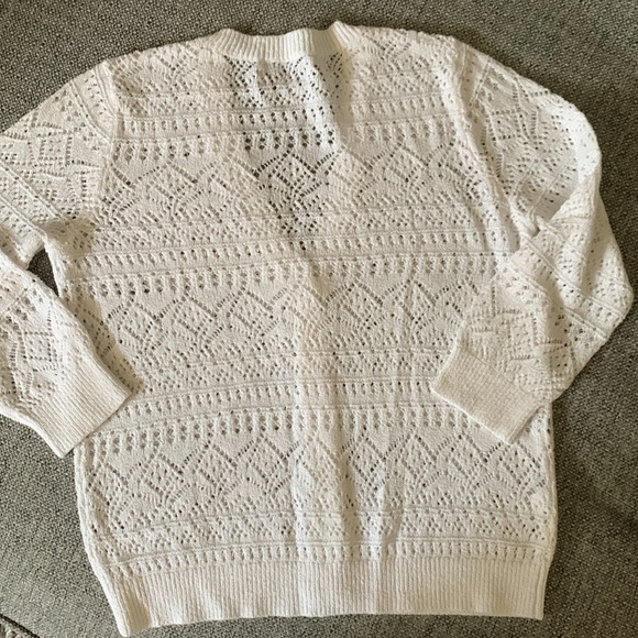 NWOT Loft v neck, button front, 3/4 sleeve, open stitch sweater, sz L - Picture 3 of 3